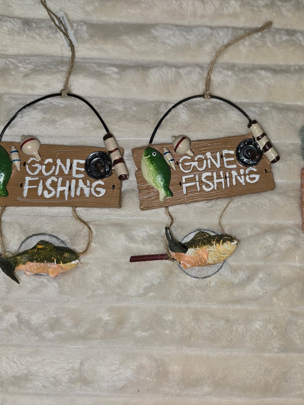 set of 3  gone fishing Christmas ornaments